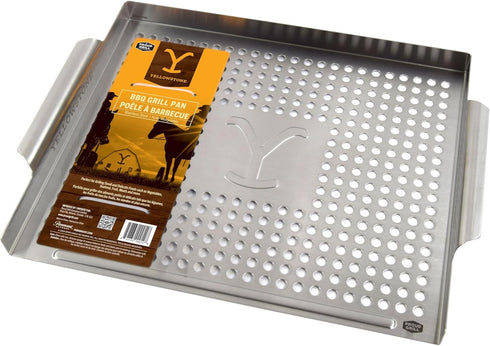 Yellowstone BBQ Grill Pan - Stainless Steel Grill Topper for Delicate Foods and Veggies, Heavy-Duty Grill Accessory