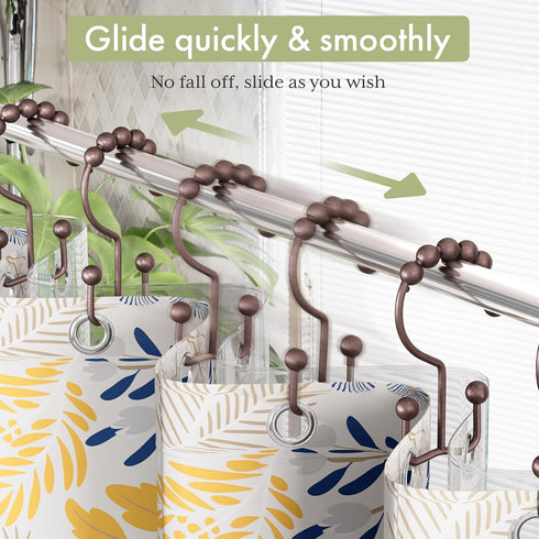 Amazer Shower Curtain Rings, Stainless Steel Hooks, 12 Pcs Double Glide Rings for Bathroom Shower Curtain Rods, Bronze