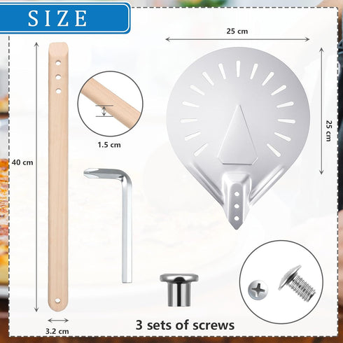 Pizza Turning Peel, Perforated Metal Aluminum Paddle with 16 Inch Anti-Scalding Non-Slip Wooden Handle
