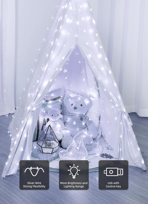300 9.8ft 9.8ft 8 1 Pack Brightown LED Fairy Curtain Lights, x String Lights, USB Plug in Lighting Modes Christmas
