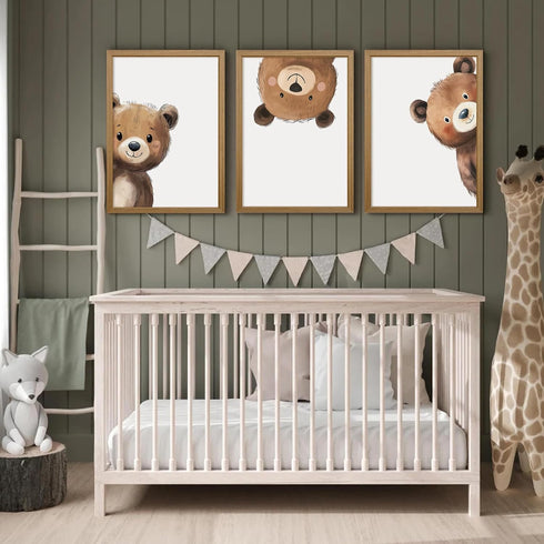 Lwoztra 12x16x3 Inch Bear Nursery Wall Art Decor Kids Canvas Poster Baby Boy Nursery Wall Decor Woodland Animal