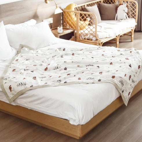 6 55" 69" GRSSDER Cotton Muslin Quilt Blanket - Silky Soft and Breathable Kids' Throw Blanket, Oversized Muslin