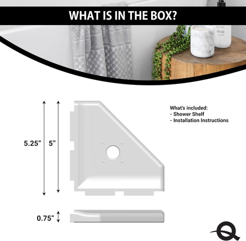 Questech 5" Shower Soap Dish Shelf for Inside Shower, Bath Organizer for Tiled Walls, Bright White Polished