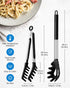 Spaghetti Spoon and Pasta Tong, Non-stick Silicone Spoon Server Fork with Stainless Steel Handle for Noodles