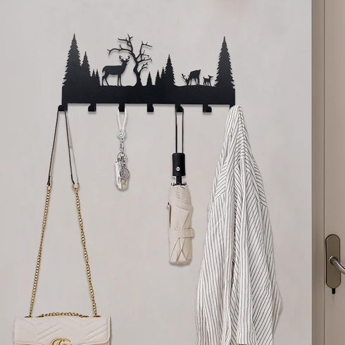 Metal Wall Mounted Key Rack Organizer with 7 Hooks, Decorative Key Holder for Front Door, Hallway, Kitchen, Office