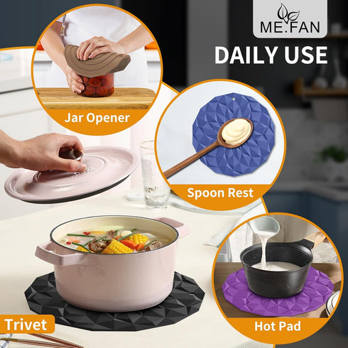 ME.FAN Silicone Trivet Mats - 4 Pack Pot Holders, 7.4'' Thickened Hot Pads for Hot Pots, Pans, Heat Resistant for Table