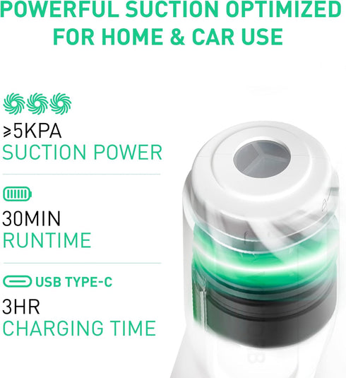 Handheld Vacuum Cordless, Rechargeable Vacuum Cleaner, Ultra-Lightweight,5KPA Powerful Suction, Mini Car Vacuum Cleaner with Cleaning Brush, USB Charging, for Car,Home by VOLTORB