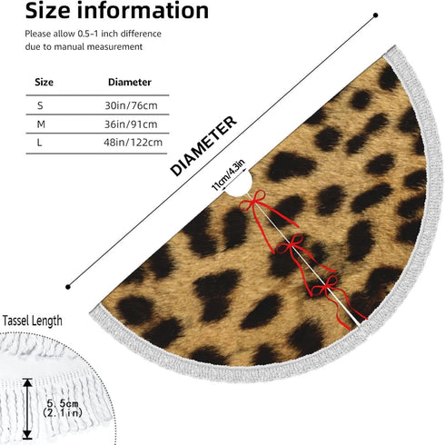 Christmas Tree Skirt 48" Inch Leopard Animal Print Xmas Tree Skirt Mat with White Tassel for Holiday Decorations