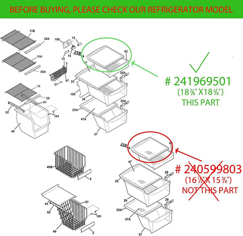 241969501 Refrigerator Shelf Frame - Compatible with Frigidaire Refrigerator - Replaces AP4433007, 1512992