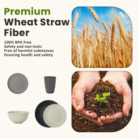 Set 40 Set, Set, Set Homienly Kitchen Wheat Straw Dinnerware PCS - Dinner Plates, Cereal Bowls, Wheat Straw Cups