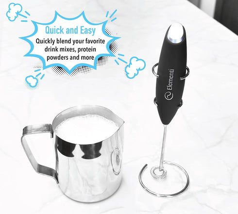 Elementi Electric Milk Frother with Stand, Handheld Drink Mixer and Frother, Pink Coffee Maker