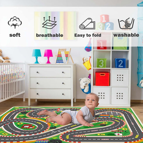 47"x71" Kids Rug Play Mat Soft & Non-Slip Car Rugs City Map Play MatCar Rugs for Kids Toy Cars Race Track for Classroom