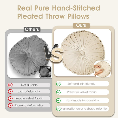 1 Pack (14.5 Inch, ROSE&RISY Round Pleated Velvet Throw Pillow, Decorative Accent Pumpkin Pillow Cushion for Couch Sofa