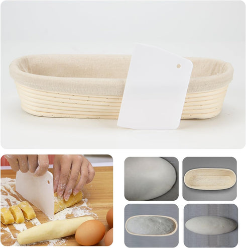 ANPHSIN 13" Banneton Bread Proofing Basket - Oval Dough Rising Bowl with Liner for Sourdough Homemade Bread Baking