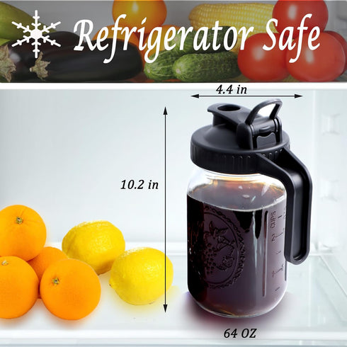 Cold Brew Mason Jar Coffee Maker, 64 Oz Wide Mouth Pitcher with Airtight & Leak-Proof Coffee Filter