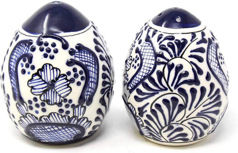 Encantada Handmade Hand-Painted Authentic Mexican Pottery, Salt and Pepper Shaker Set, Blue Flower (MC085F-K2)