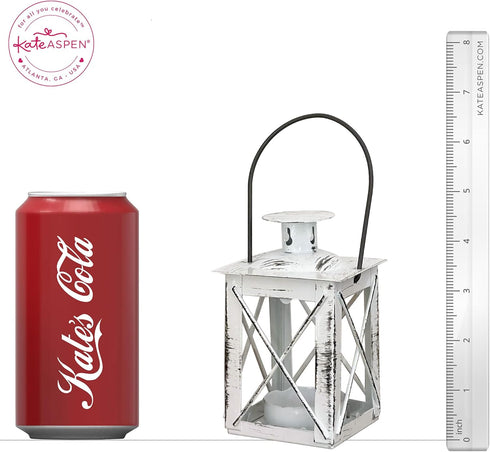 Kate Aspen Vintage Tea Light Candle Holders - Luminous Metal Mini Lantern, Distressed White