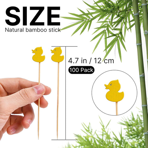 PuTwo Toothpicks, 100 Counts Handmade Natural Bamboo Cocktail Sticks, Yellow Ducks
