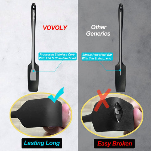 Vovoly Silicone Jar Spatula, Small Head with Long Handle, High Heat Resistant Rubber Scraper for Nonstick Cookware -