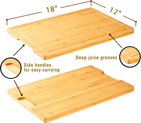 Bamboo Cutting Board, 18" Large Charcuterie Cheese Board, Wooden Chopping Block with Handles