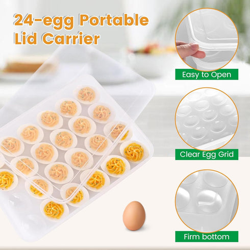 HANSGO Deviled Egg Containers with Lid, Tray Holder Carrier for 24 Eggs for Home Party Kitchen Supplies