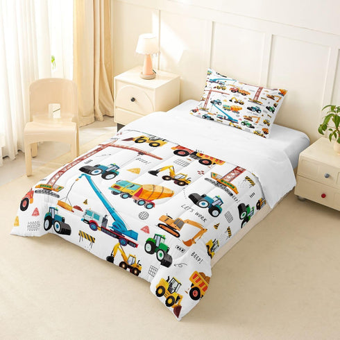 Set Set, Bulldozer Set 2Pcs Excavator Comforter Twin Size, Tractor Machinery Trucks Bedding Construction Vehicle Down