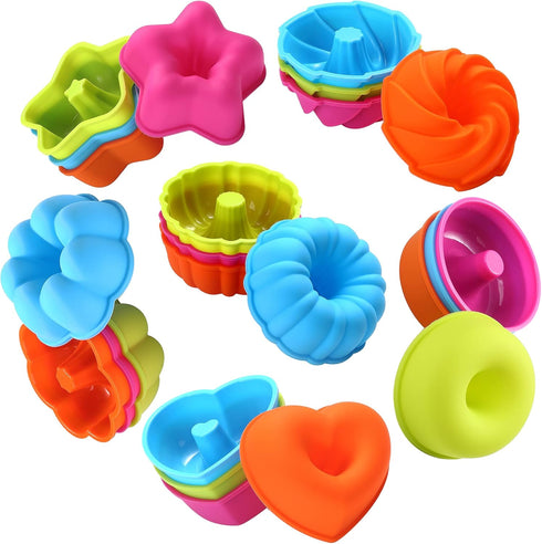 24 Pack Silicone Molds, Nonstick 2 3/4 inches Donut Mold, Baking Cups, Oven Safe