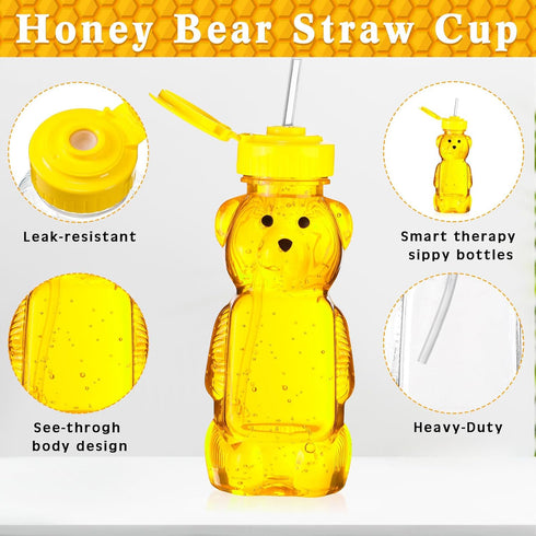 32 Pack Cups(8oz) Thenshop Honey Bear Bottle with Straws Empty Plastic Cup Honey Jar Containers Bear Shaped Squeeze