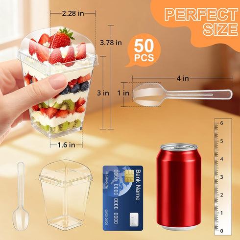 DOUDOULE 50 Pack 5oz Plastic Dessert Cups with Lids and Spoons, Mini Clear Yogurt Parfait Cups with Lids, Small Dessert