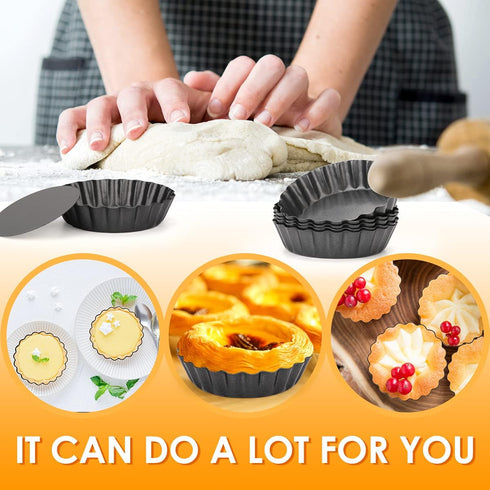 6 pcs Egg Tart Molds - 3" Mini Tart Pans with Removable Bottom for Cupcake, Quiche, and Dessert Baking
