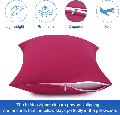 uxcell 2 Pcs Fuchsia Pillowcases – 100% Egyptian Cotton, Breathable Soft Pillow Covers with Zipper Closure, King Size