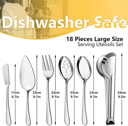 Pleafind 18 PCS Serving Utensils, Stainless Steel Serving Utensils Set with Serving Spoons, Slotted Spoons, Serving Forks, Serving Tongs, Pie Server and Butter Knife for Parties Buffet Banquet by Pleafind