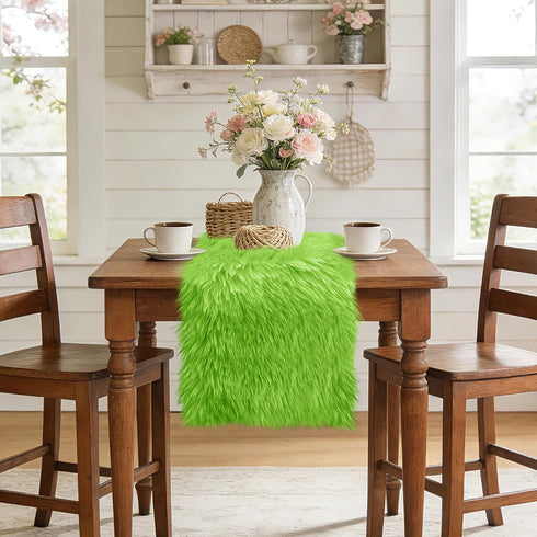 48 inch, Summer yuboo Spring Green Table Runner Fluffy Faux Fur Dresser Cover Top, Dresser Runners for Bedroom, Coffee
