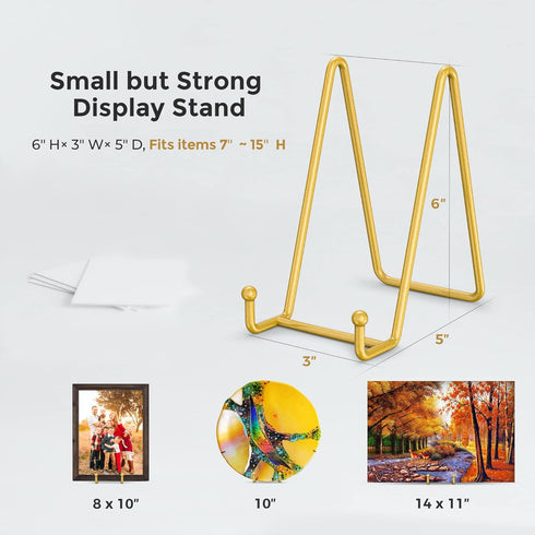 TR-LIFE Plate Stands for Display - 6 Inch Plate Holder + Metal Frame Stand for Picture, Decorative Plate (Gold 2 Pack)