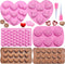 6PCS Diamond Heart Silicone Mold, Valentines Day Rose Flower Chocolate Mold with 2 Liquid Droppers for Baking