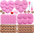 6PCS Diamond Heart Silicone Mold, Valentines Day Rose Flower Chocolate Mold with 2 Liquid Droppers for Baking