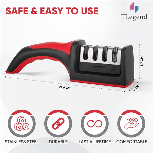 Knife Sharpeners for Kitchen Knives, 4 in 1 Stainless Steel Knife Sharpener, Ergonomic Easy to Use Kit