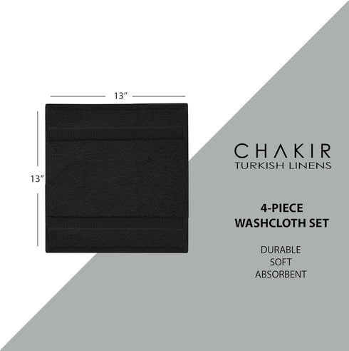 Chakir Turkish Linens, Hotel & Spa Quality 100% Cotton Premium Turkish Towels, Soft & Absorbent (4-Piece Washcloths)