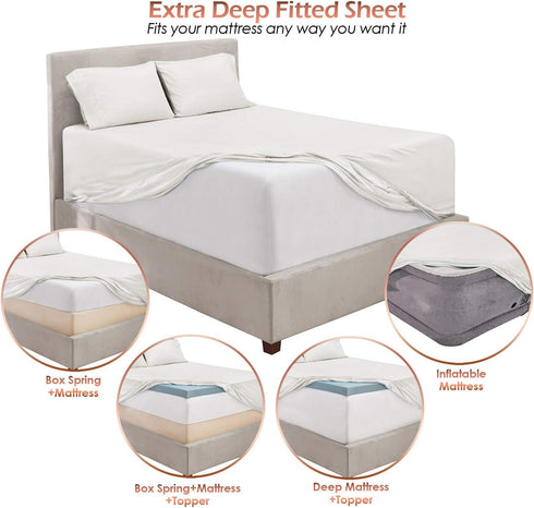 Hearth & Harbor Extra Deep Pocket Queen Sheet Set - 6 Piece Set Fits Mattresses Up to 24 Inches Deep