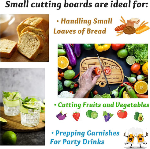 RV Cutting Board, Retro Happy Camper Bamboo Wood Chopping Board - Perfect Funny Serving Tray for Vegetables, Fruit,