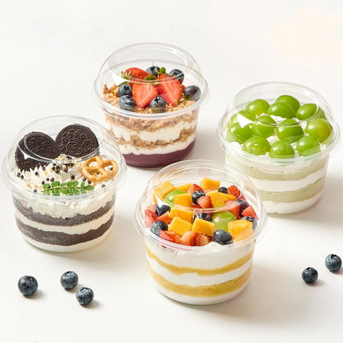 50 Pack 16 oz Plastic Dessert Cups with Lids, Clear Disposable Snack Bowls for Yogurt Parfait, Cake, Fruit, Salad, Acai