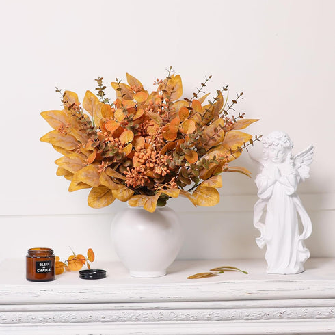 120 5 Pcs Kinds Mixed Artificial Eucalyptus Leaves Stems and Fake Berry Bulk for Fall Decorations,Faux Plants Bundle