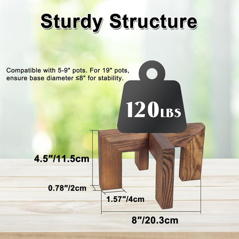 5-9 Inch Vigordream Plant Stand, Indoor/Outdoor Wood Plant Holder, Single Flower Pot Stand, Sturdy Planter Stands