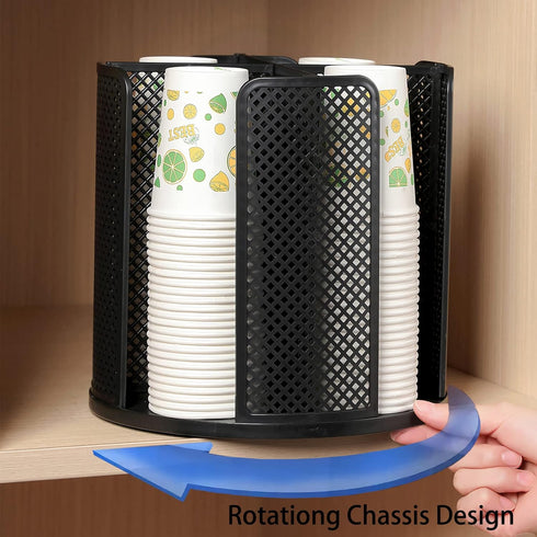 Plastic Cup and Lid Holder, Coffee Cup Dispenser Organizer for Countertop, Breakroom, Bathroom, Kitchen Cabinet - Black