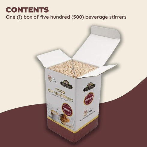 Fill 'n Brew Wood Coffee, Tea & Beverage Stirrers - 500 Count, 5.5" Length, 1 Box of Stir Sticks