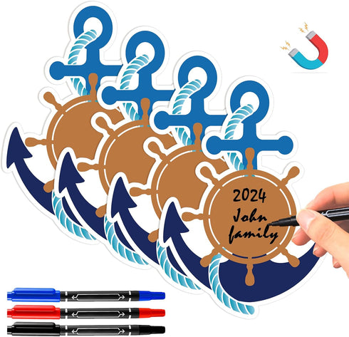 Treela 7 Pcs Cruise Ship Door Decorations Set, Nautical Anchor with Ship Wheel Magnetic Stickers for Refrigerator Decor
