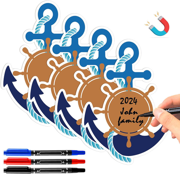 Treela 7 Pcs Cruise Ship Door Decorations Set, Nautical Anchor with Ship Wheel Magnetic Stickers for Refrigerator Decor