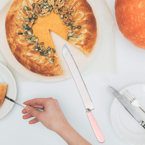 DOITOOL 2-pc Set Pink Wear-resistant Cake Scrapers and Bread Knife Kitchen Utensils