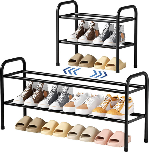 Kitsure Extendable Shoe Rack - 2-Tier Adjustable Metal Shoe Organizer, Sturdy Rust-Resistant