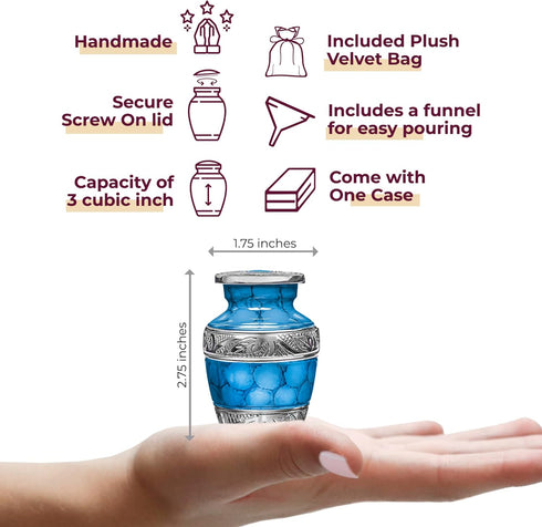 Trupoint Memorials Small Urns for Human Ashes Keepsake, Decorative Mini Cremation Urn for Adult Men Women, Light Blue